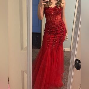Jovani Red Beaded Prom Dress